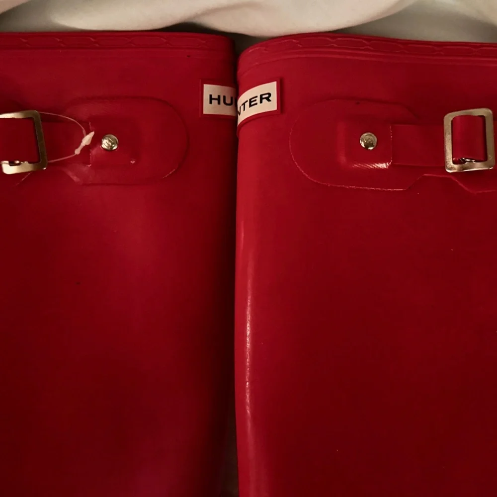 Hunter Glossy Red Tall Rain Boots with Buckle Detail - Picture 2 of 6